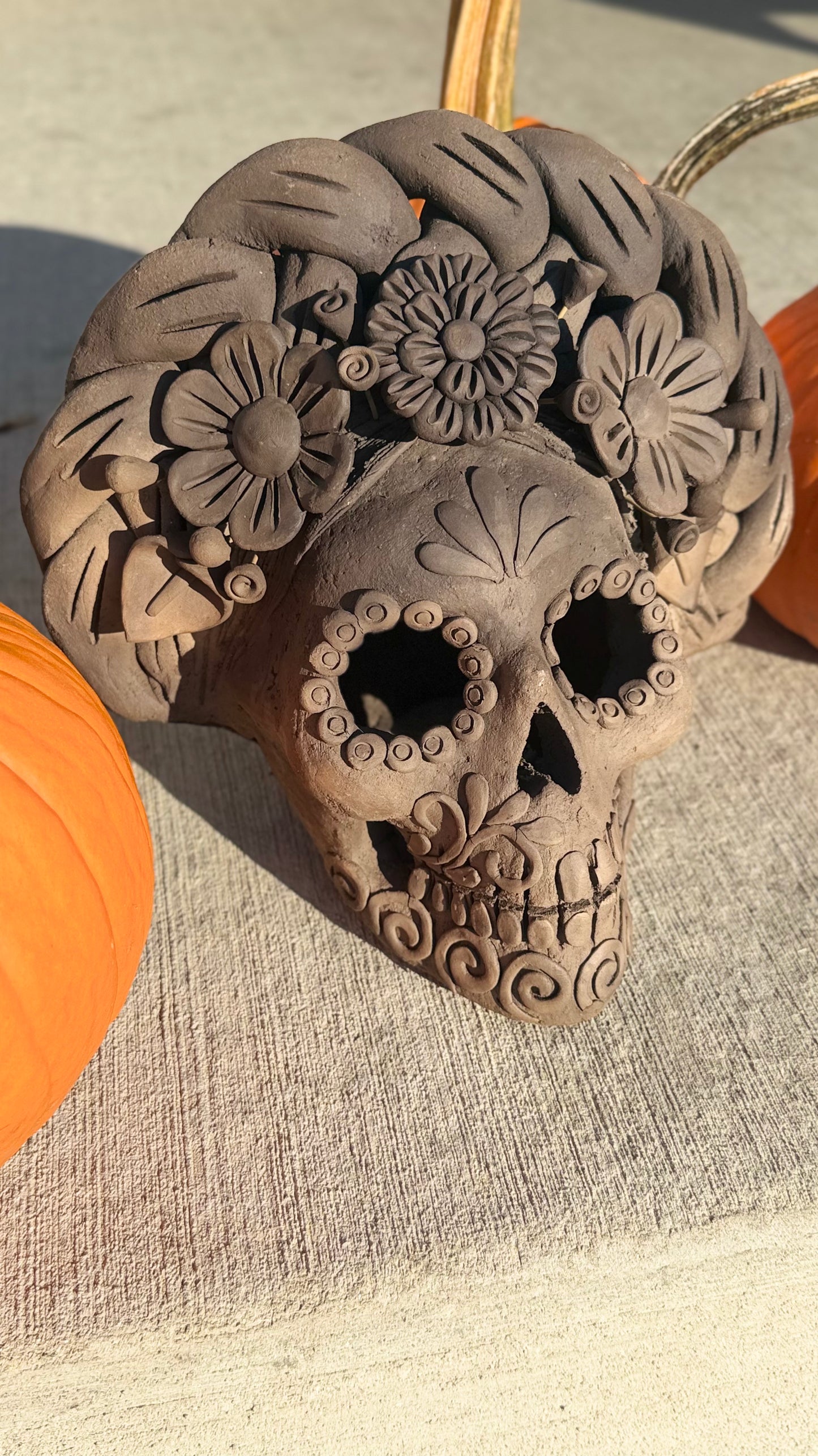 Large Smoked Clay Skull