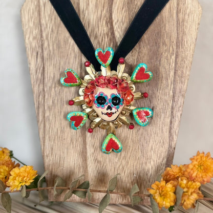 Multi-Heart Catrina Pendant  - Red/Green