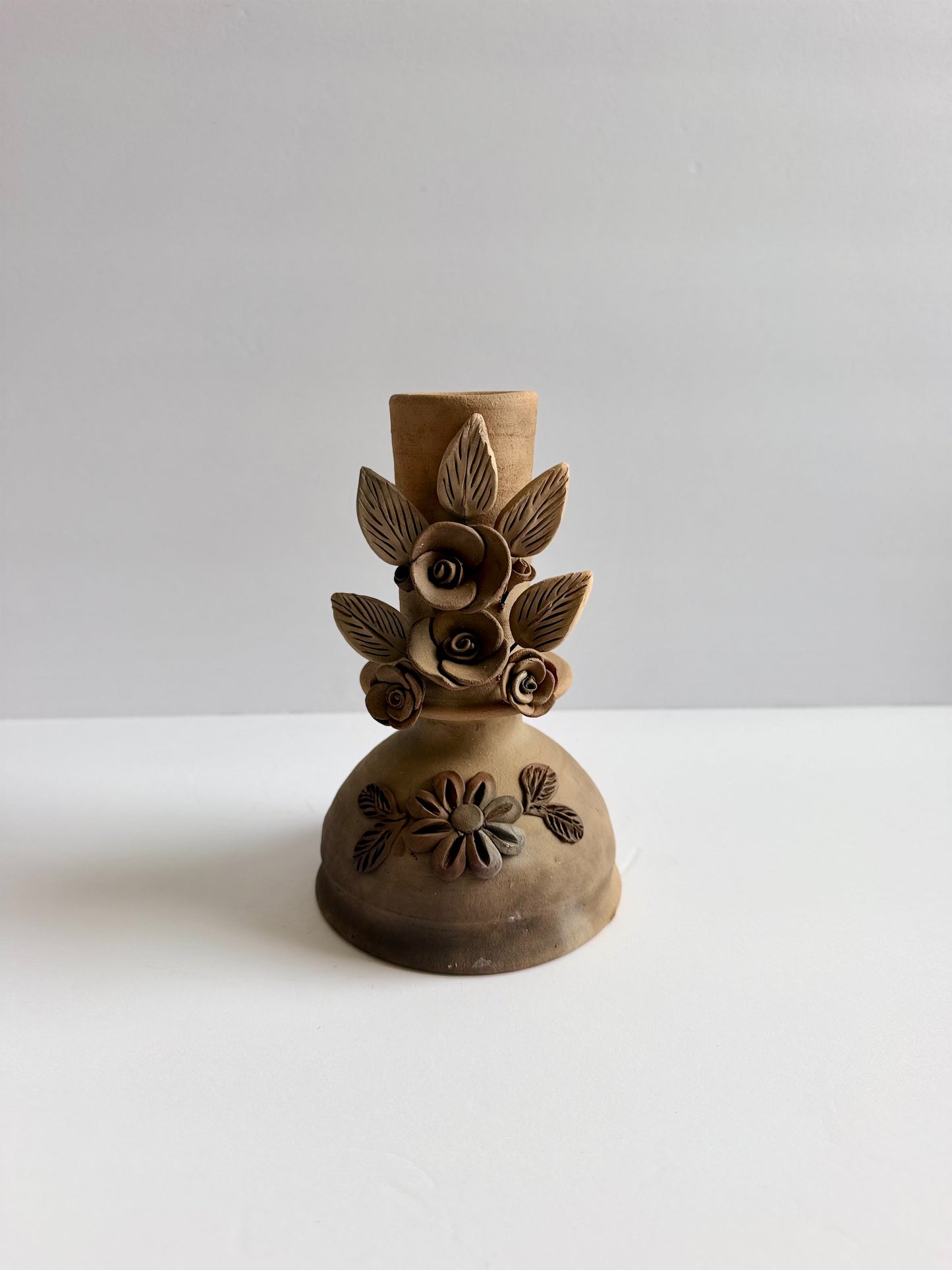 Smoked Clay Candleholder - 3D Flowers
