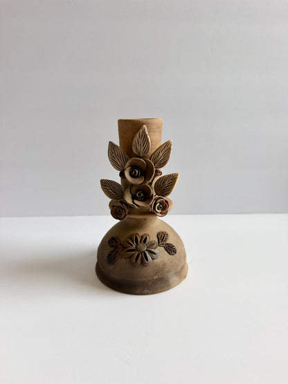 Smoked Clay Candleholder - 3D Flowers