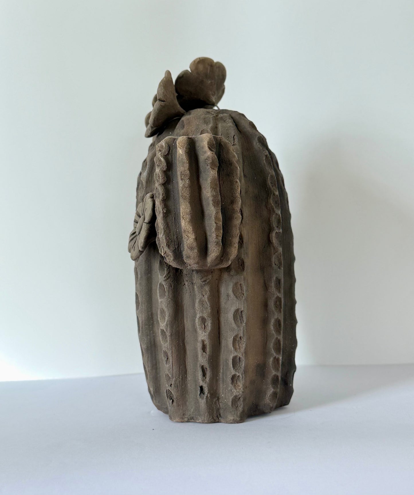 Smoked Clay Cactus Candle Holder