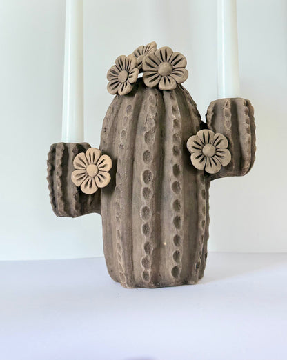 Smoked Clay Cactus Candle Holder