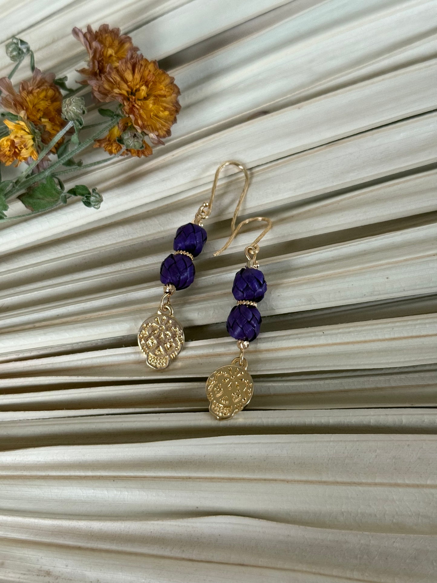 Palm & Dia De Muertos Charm Earrings - Purple