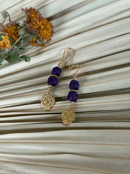 Palm & Dia De Muertos Charm Earrings - Purple
