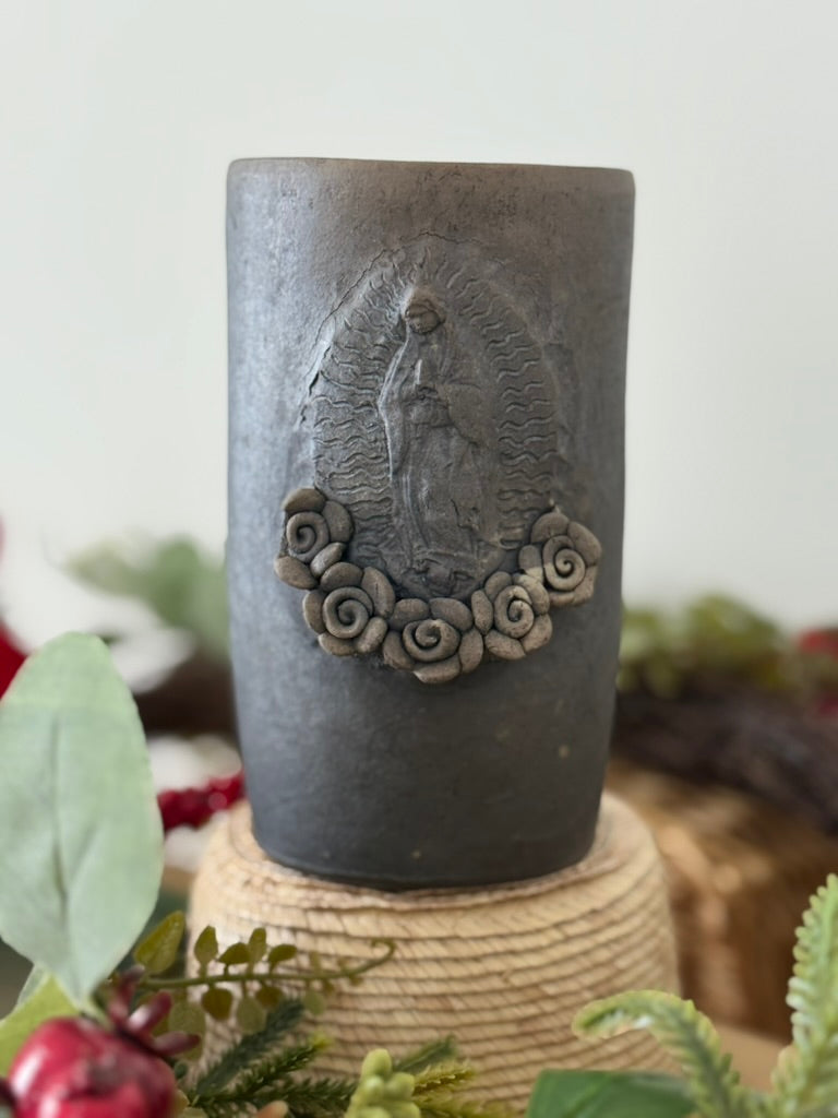 Virgen De Guadalupe Smoked Clay Tall Cup - 3D
