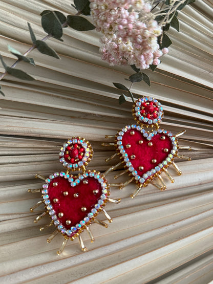 Heart Shaped Earrings - Red