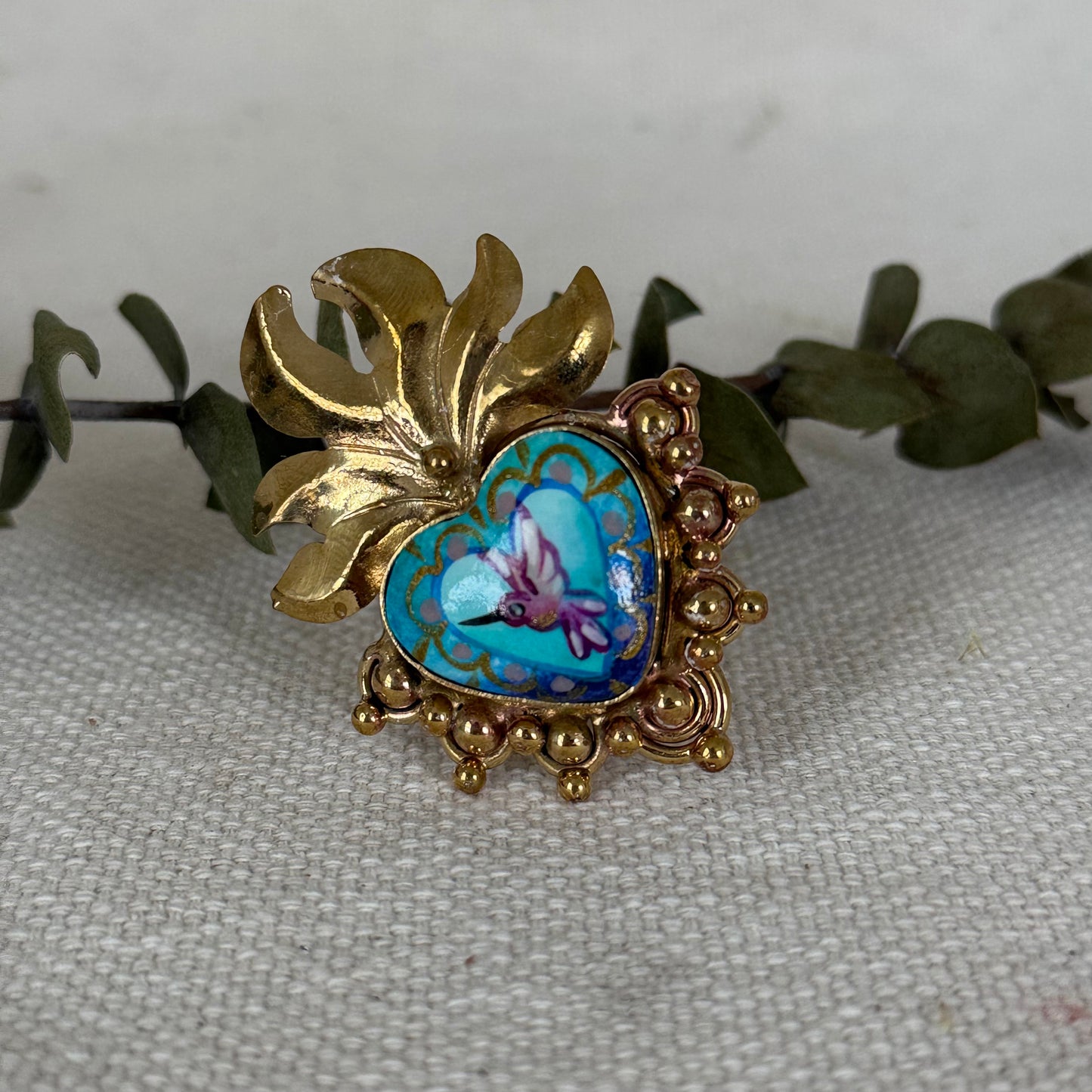 Hummingbird Sacred Heart Ring