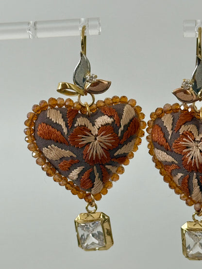 Brown/Beige/Grey Embroidered Filigrana Earrings