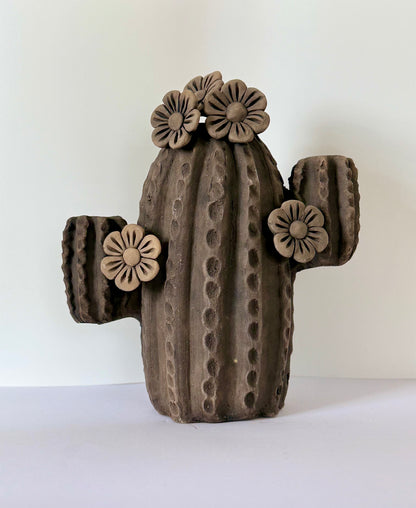 Smoked Clay Cactus Candle Holder
