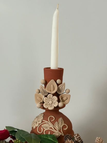 Red Clay Candleholder - Alcatraz 3D Flowers