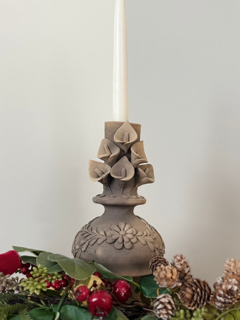 Smoked Clay Candleholder - Alcatraz 3D Flowers