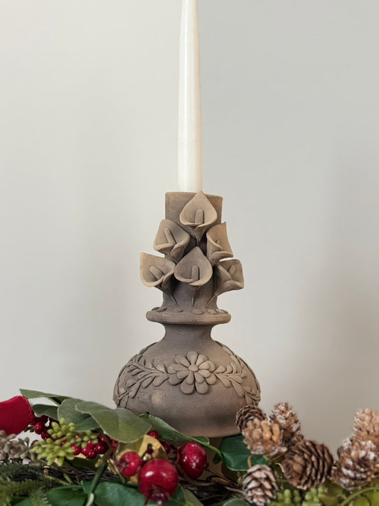 Smoked Clay Candleholder - Alcatraz 3D Flowers