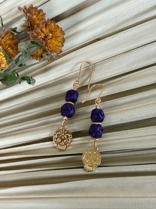 Palm & Dia De Muertos Charm Earrings - Purple