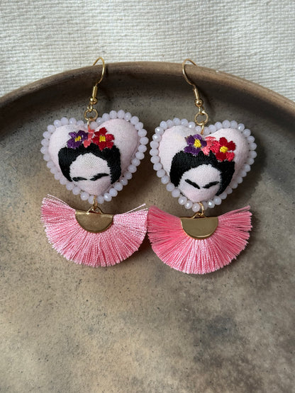 Hand Embroidered Frida Earrings