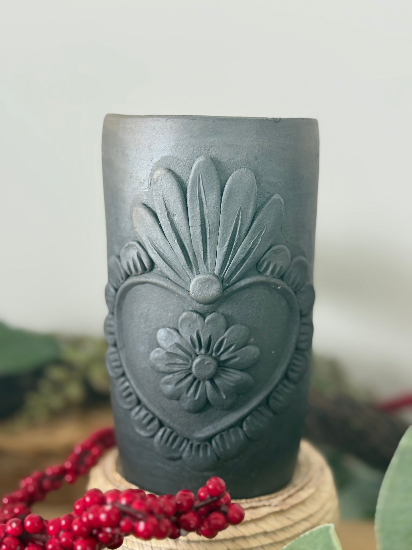 Sacred Heart Smoked Clay Tall Cup - 3D