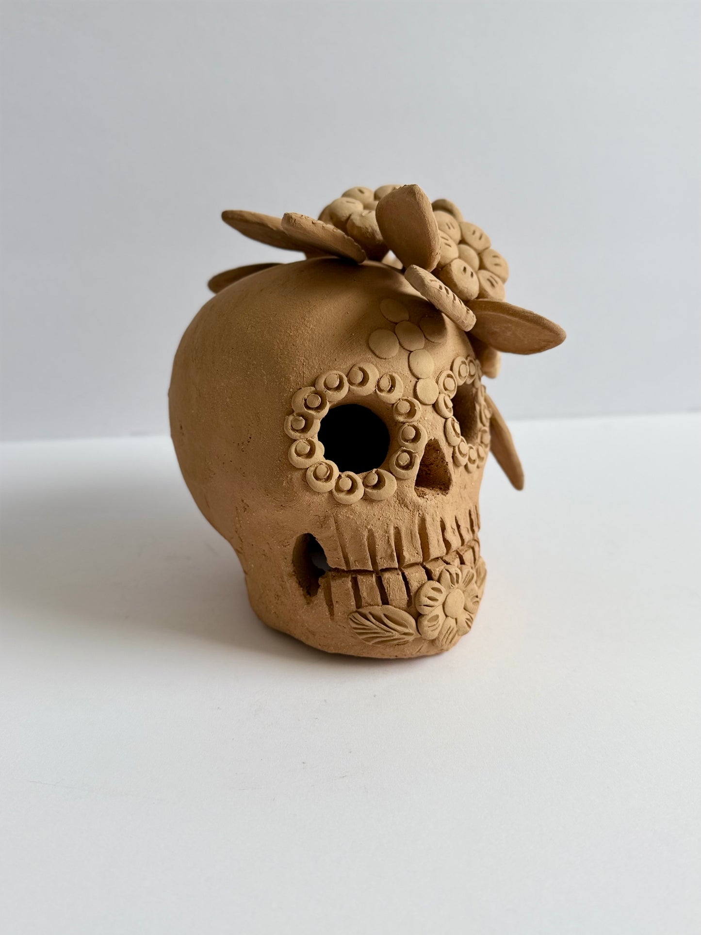 Embroidered Dia De Muertos Skull - Natural