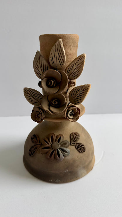 Smoked Clay Candleholder - 3D Flowers