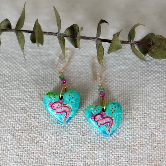 Axolotl Heart Shaped Earrings