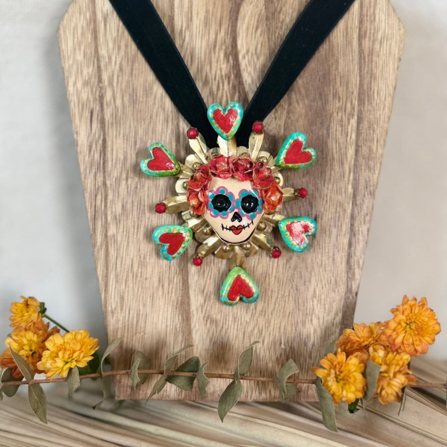 Multi-Heart Catrina Pendant  - Red/Green