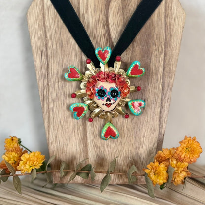 Multi-Heart Catrina Pendant  - Red/Green