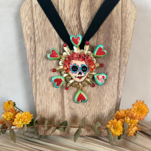 Multi-Heart Catrina Pendant  - Red/Green