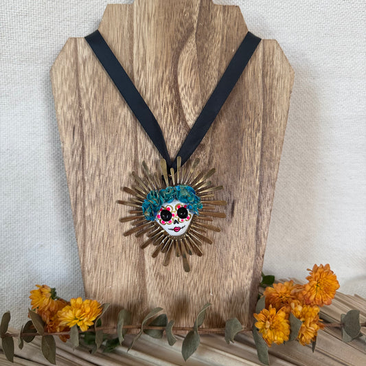 Teal Catrina Pendant w/Sun Rays