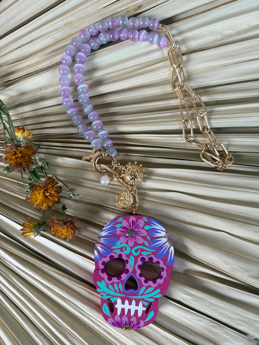 Beaded/Hand-painted Wooden Catrina Necklace