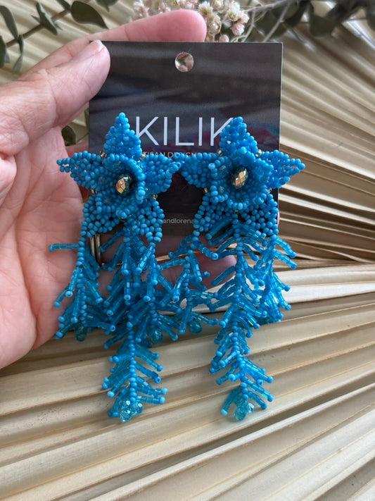 Blue Beaded Star Earrings