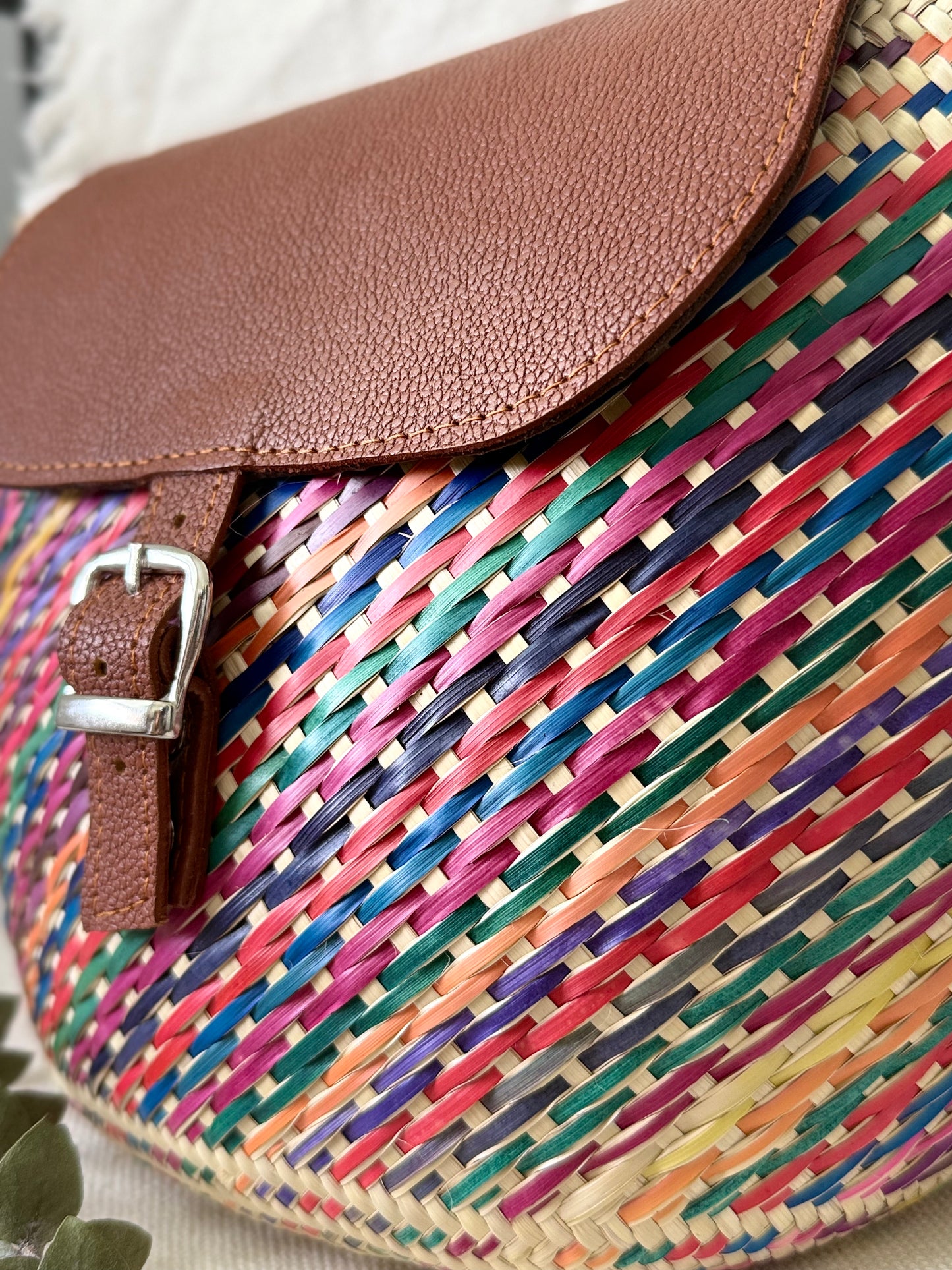 Handwoven Palm Backpack - Colorful