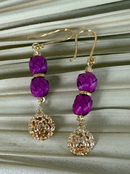Palm & Dia De Muertos Charm Earrings - Magenta