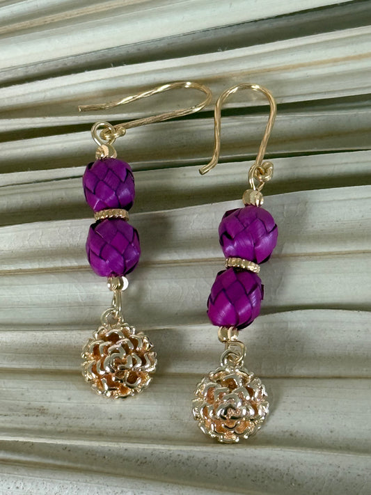 Palm & Dia De Muertos Charm Earrings - Magenta
