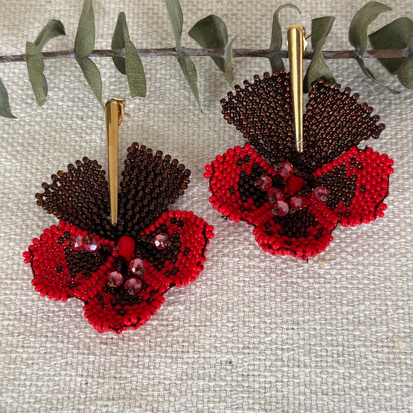 Red Beaded Flower Earring