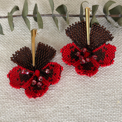 Red Beaded Flower Earring