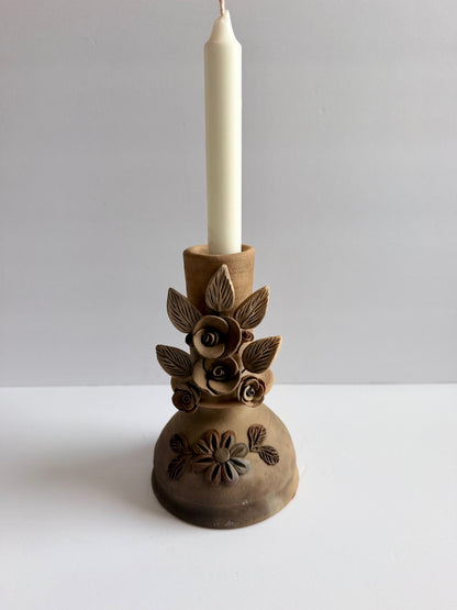 Smoked Clay Candleholder - 3D Flowers