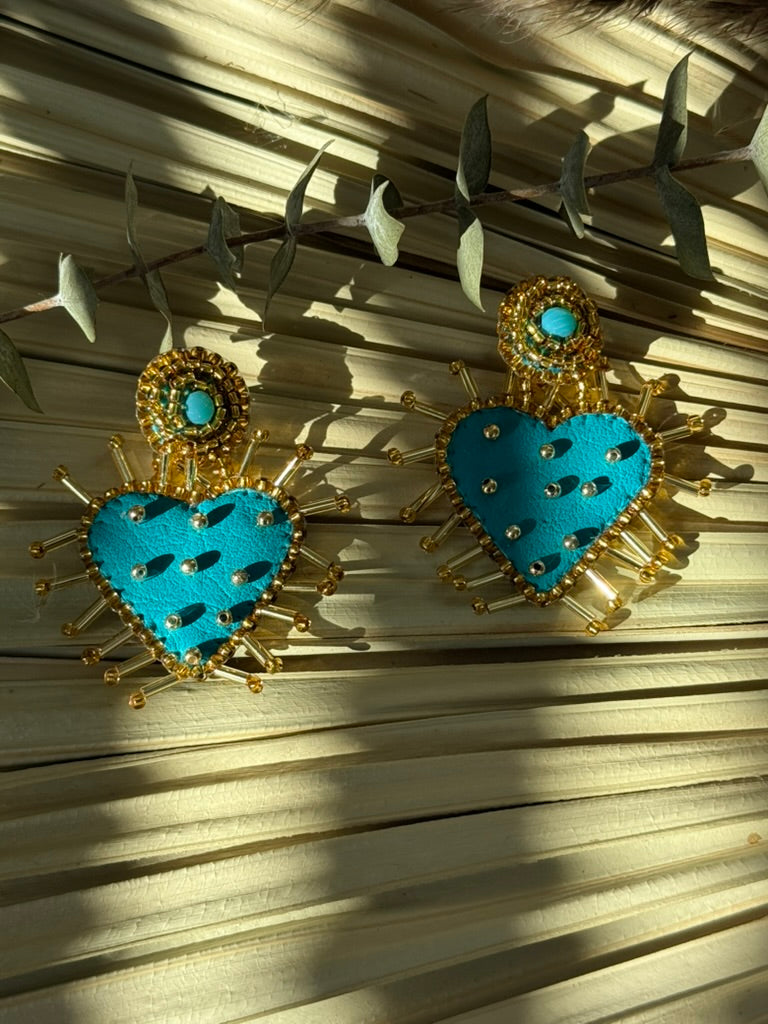 Heart Shaped Earrings - Teal