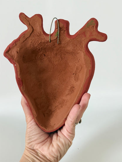 Anatomical Clay Heart w/3D Flowers - Burnt Red