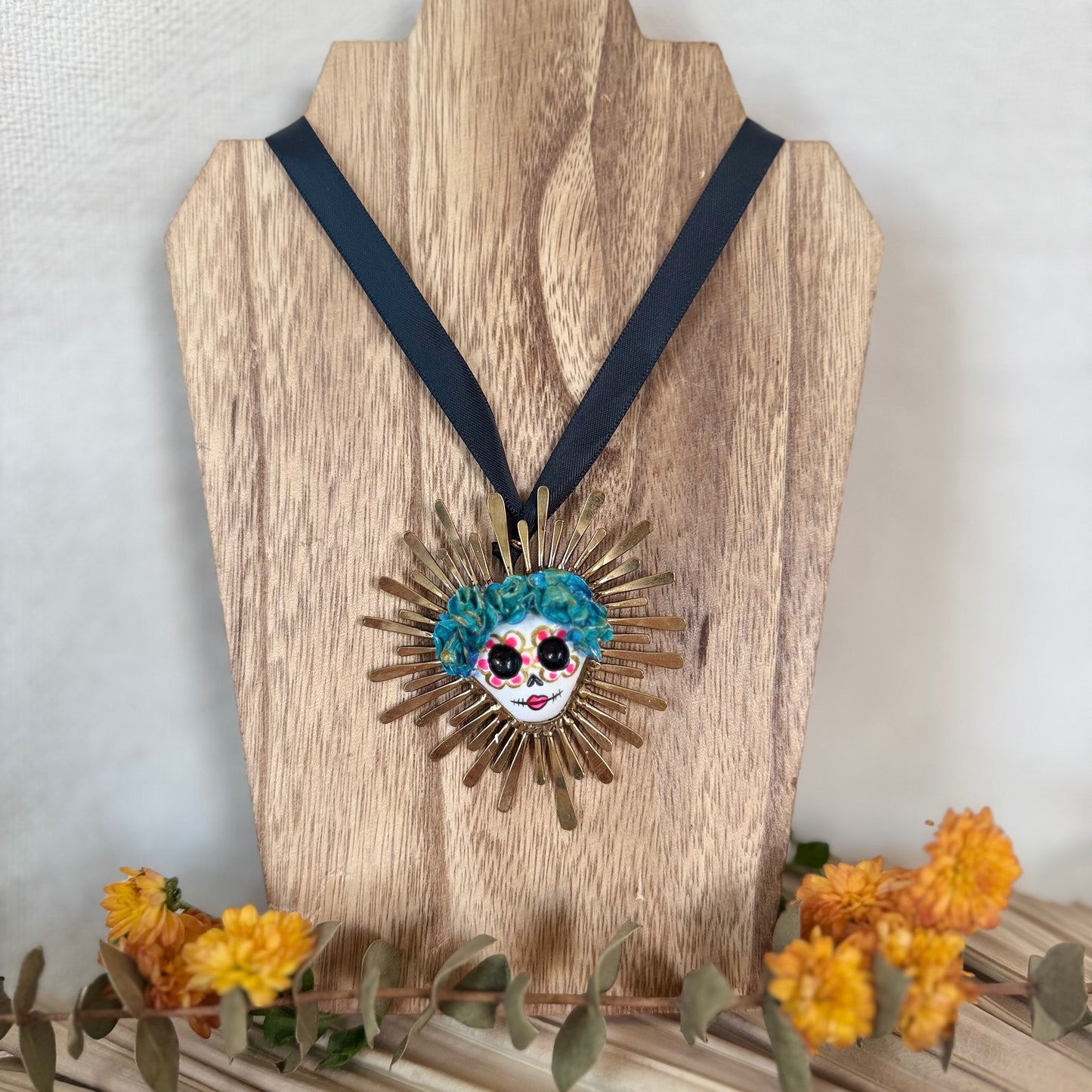 Teal Catrina Pendant w/Sun Rays