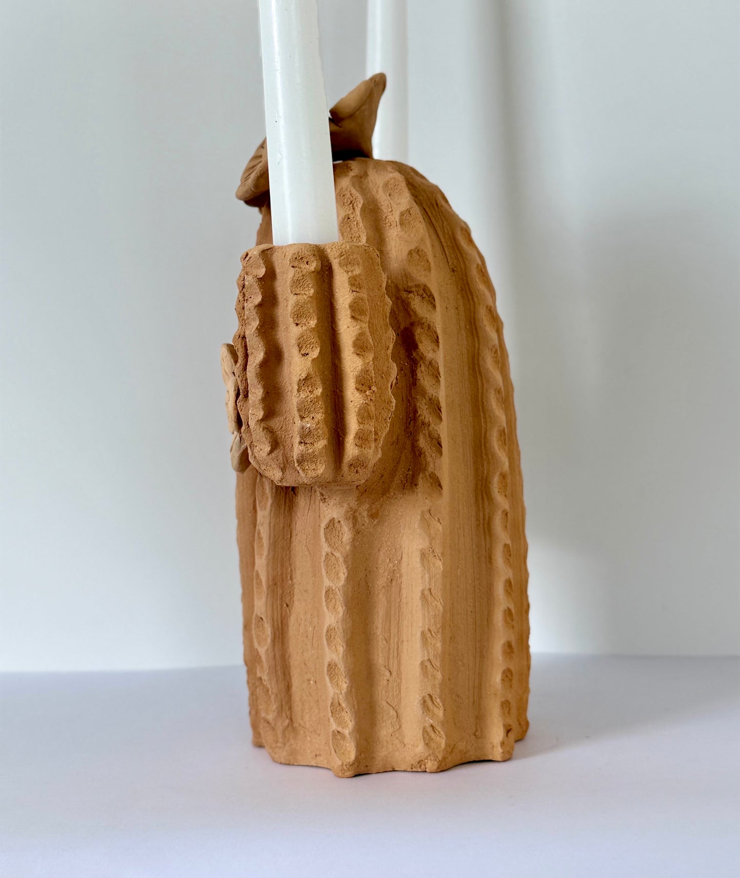 Natural Clay Cactus Candle Holder