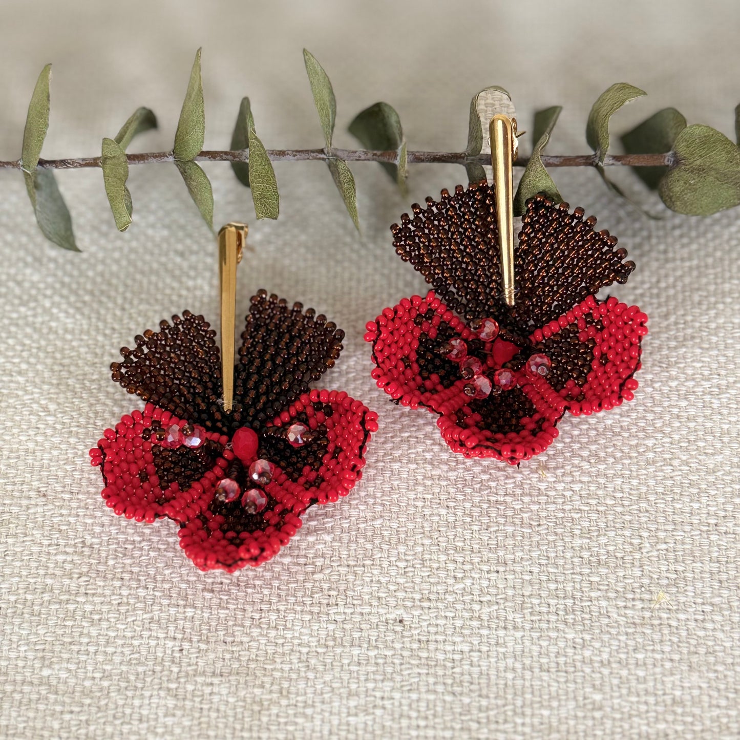 Red Beaded Flower Earring