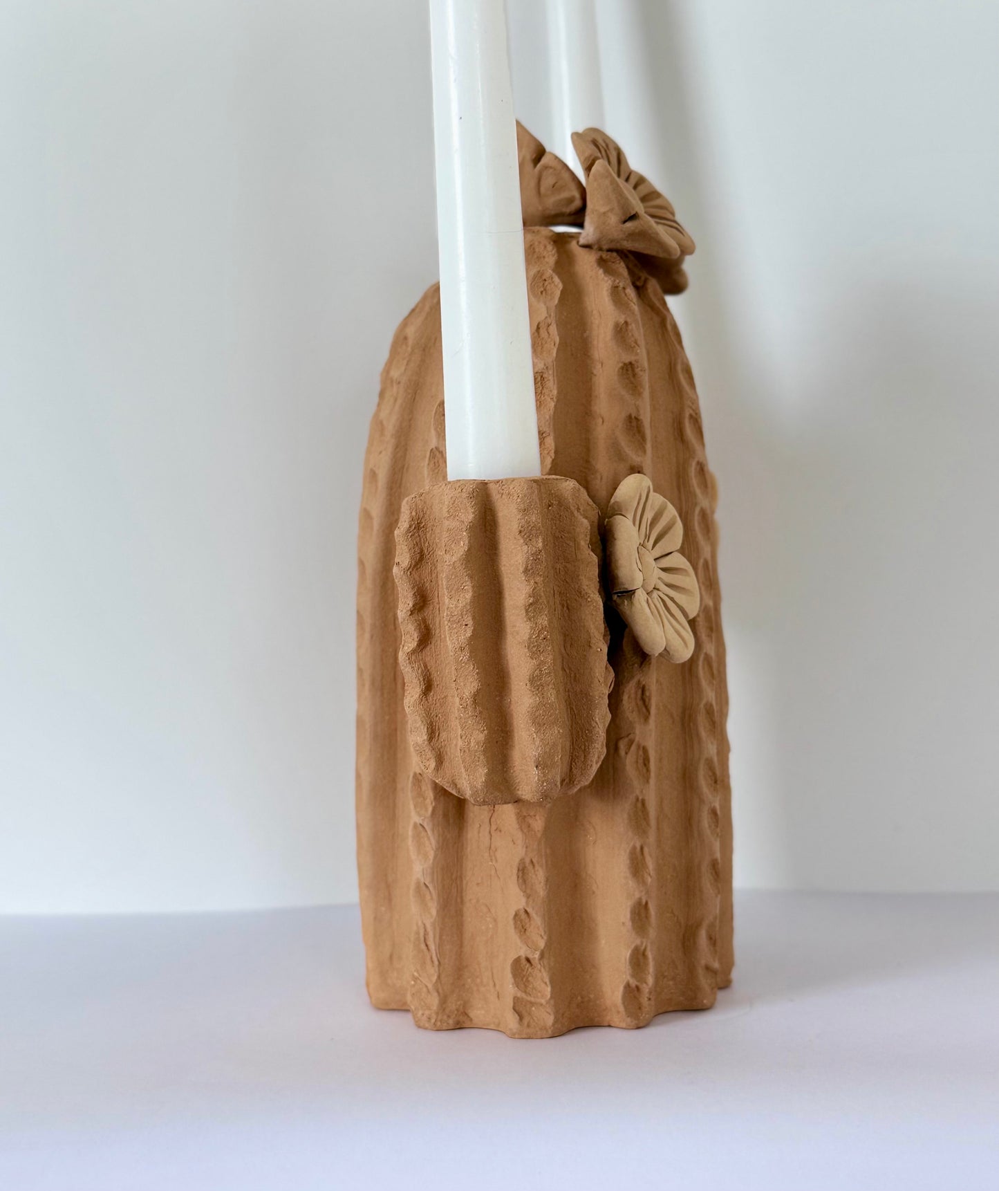 Natural Clay Cactus Candle Holder