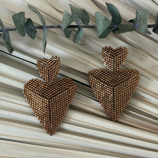 Bronze Miyuki Beaded Heart Earrings