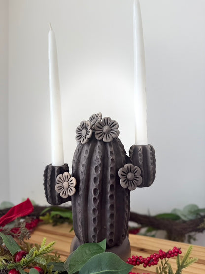 Smoked Clay Cactus Candle Holder