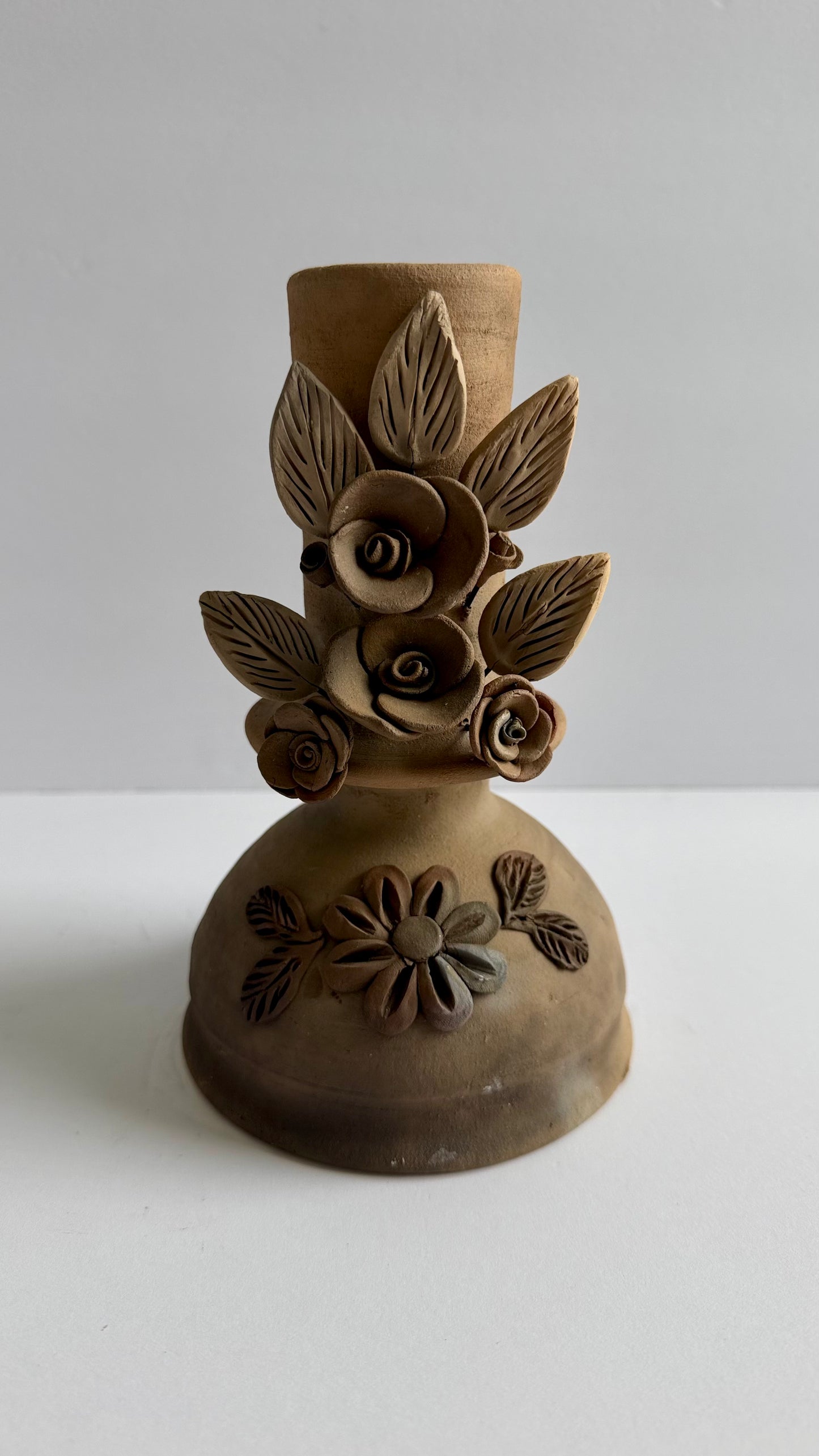 Smoked Clay Candleholder - 3D Flowers