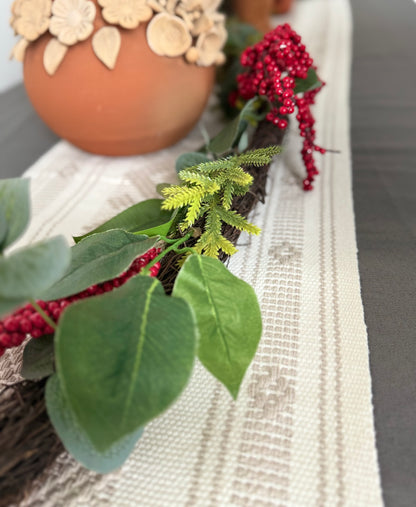 Handwoven Backstrap Loom Table Runner – White & Cream