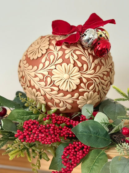 Allover Flower Design Intricate Clay Vase - No Neck