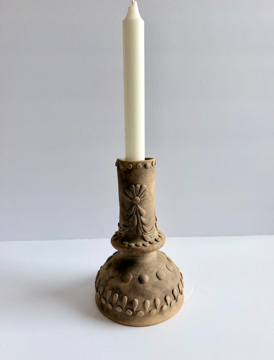 Smoked Clay Candleholder - Embroidered
