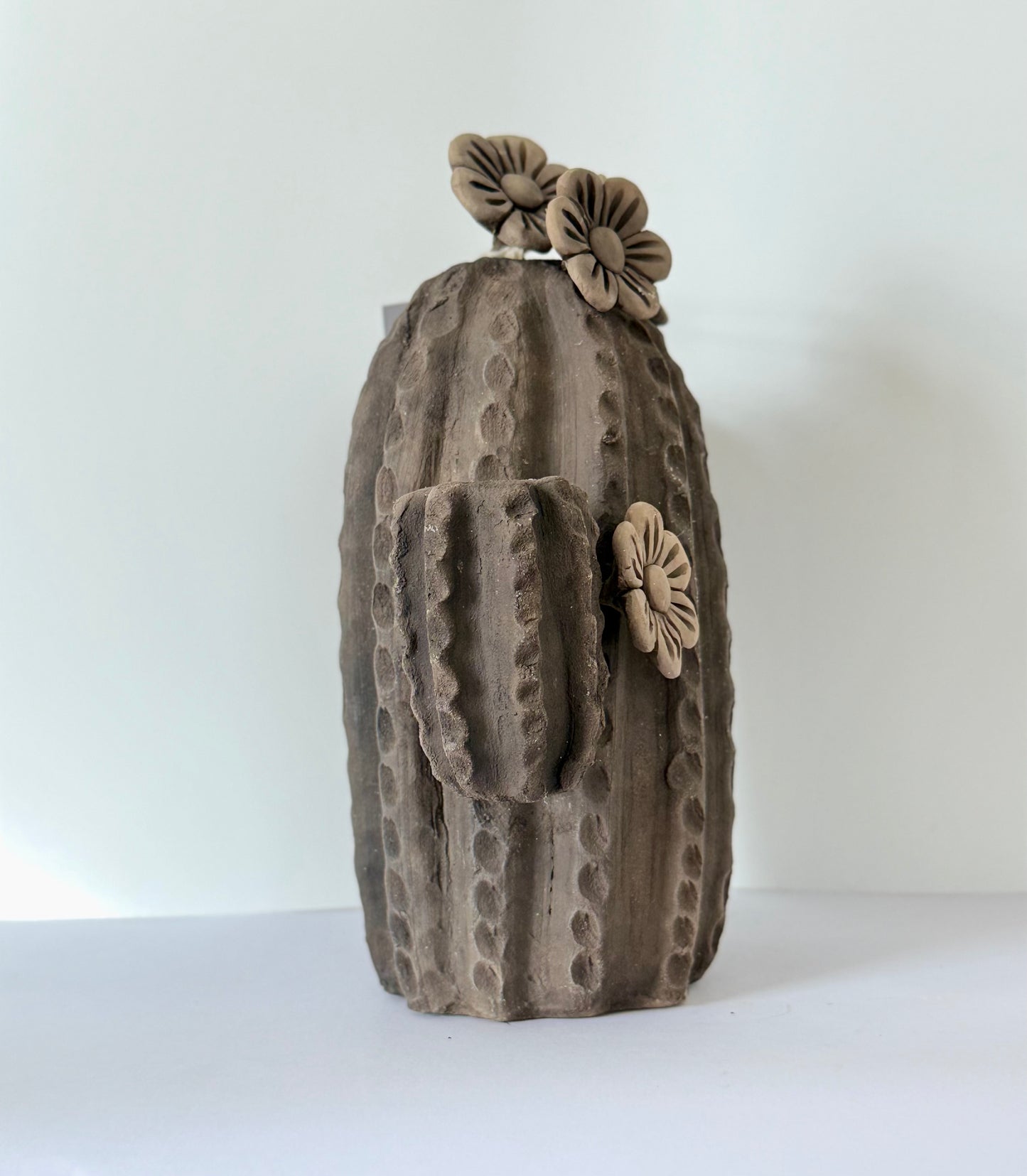 Smoked Clay Cactus Candle Holder