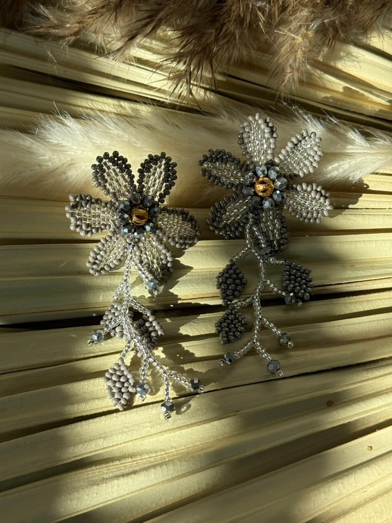 Grey/Silver Flower Dangle Earrings