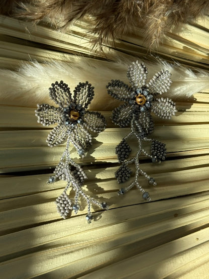 Grey/Silver Flower Dangle Earrings