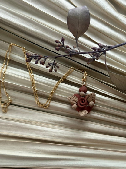 Flower & Heart Barro Pendant Necklace